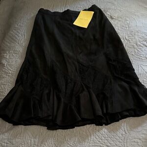 Victor Costa Black Faux Suede & Lace Skirt NWT